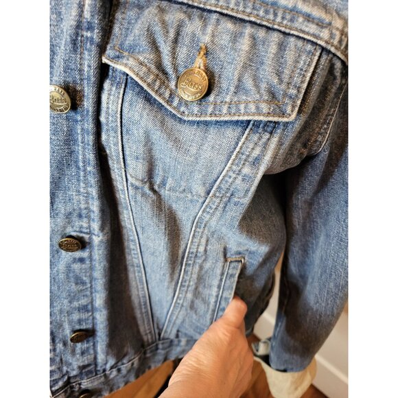 Vintage y2k Medium Wash Denim Jacket Bass L Corduroy Classic American Western - Picture 4 of 8